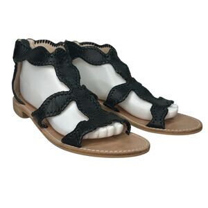 Jack Rogers Women’s Black Leather‎ Jackie Gladiator Sandals Flat Shoes Size 9 M
